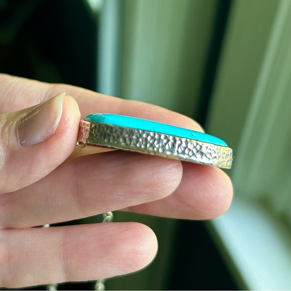 Large natural Kingman Turquoise pendant stone necklace in sterling silver wchain - Picture 13 of 15